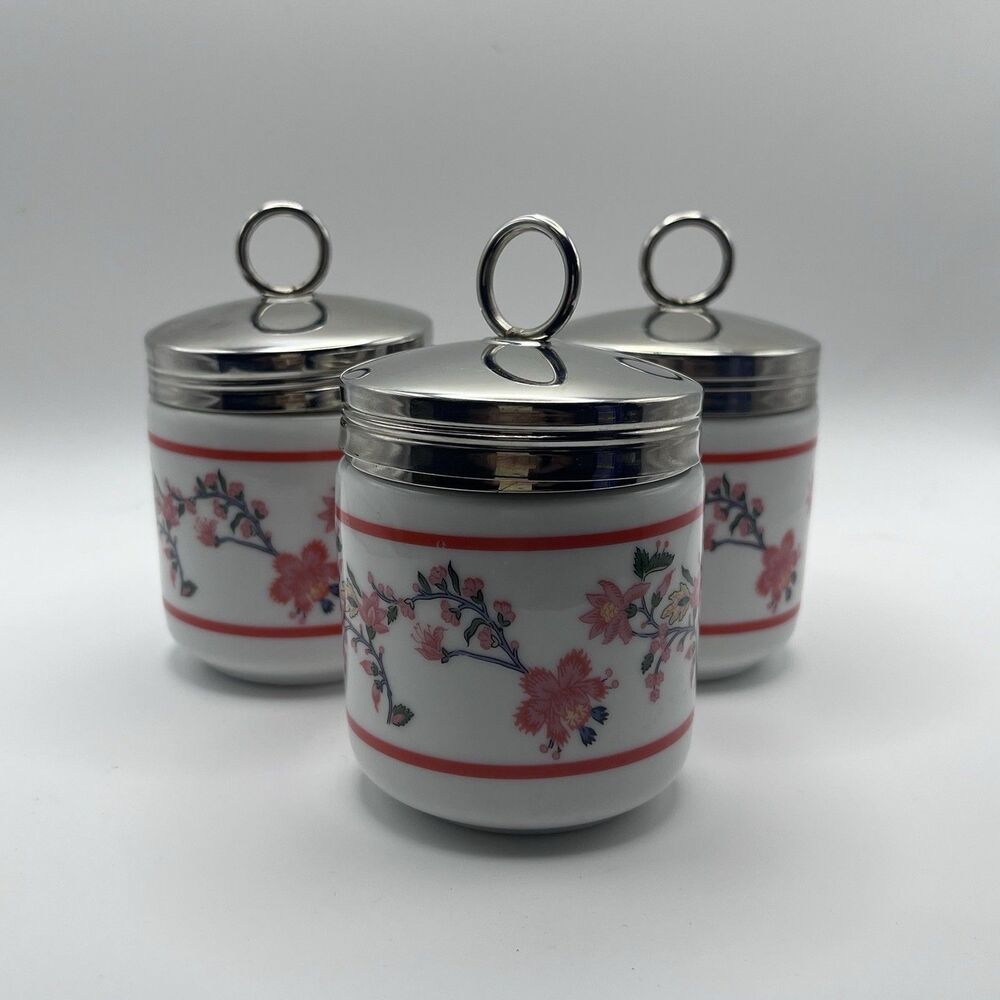 Williams Sonoma Blue Floral Ceramic Egg Coddler/Spice Jars Chinoiserie Floral